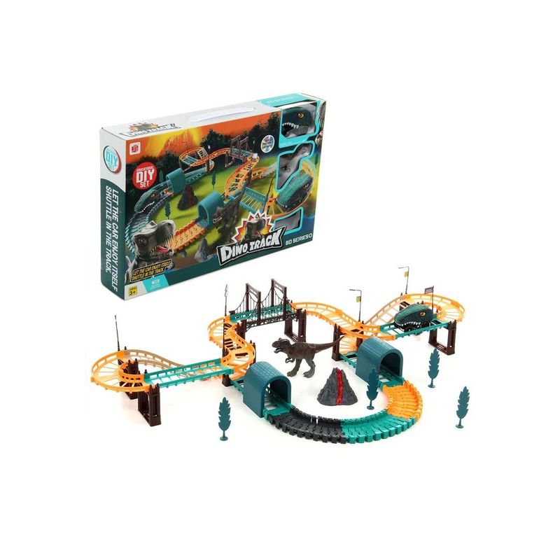 Jucarii, Copii si Bebe - Jucarii si jocuri - Seturi de constructie si cuburi - Seturi de constructie - Jucarie de constructie, masini cu dinozaur electric, circuit de curse, pentru copii, 44 cm x 28 cm - Infinity.ro