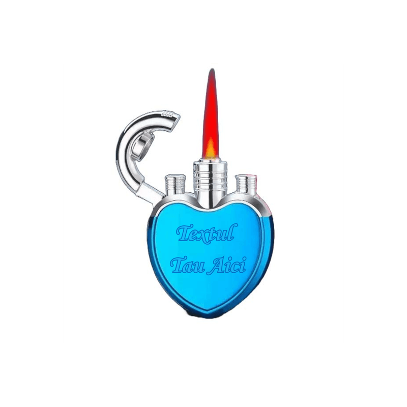 Market - Tutun si tigari - Articole si accesorii tutun - Bricheta Metalica in Forma de Inima, Personalizata cu Textul Tau, Antivant, Reincarcabila cu Gaz, Fade, 6 cm - Infinity.ro