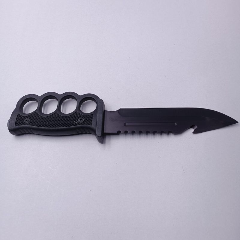 Sport si Outdoor - Camping - Cutite, bricege si accesorii - Cutite si bricege - Cutit Pumnal cu Busola, Fluier, Pila, Prindere Curea, Lama Zimtata, Otel, Teaca, 33 cm, Negru - Infinity.ro