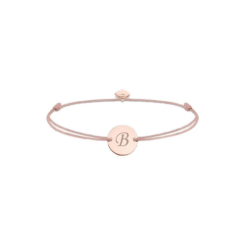 Fashion, accesorii si bijuterii - Femei - Bijuterii femei - Bratari femei - Bratara Ajustabila, Cu Banut Rotund Si Inima, Auriu Roz, Gravat Litera Ta, Snur Roz Pudra - Infinity.ro