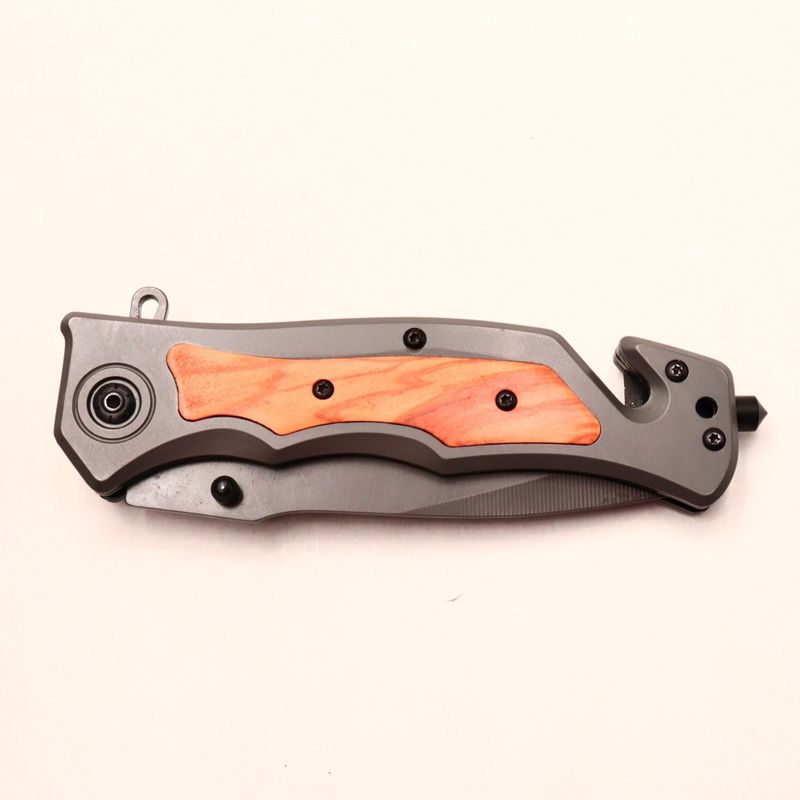 Sport si Outdoor - Camping - Cutite, bricege si accesorii - Cutite si bricege - Briceag Cu Sistem De Taiat Centura Si Dispozitiv Pentru Spart Geamuri, Maner Lemn, Prindere Curea, Metalic, 23 cm - Infinity.ro