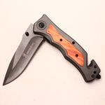 Sport si Outdoor - Camping - Cutite, bricege si accesorii - Cutite si bricege - Briceag Cu Sistem De Taiat Centura Si Dispozitiv Pentru Spart Geamuri, Maner Lemn, Prindere Curea, Metalic, 23 cm - Infinity.ro