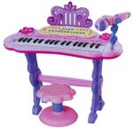 Jucarii, Copii si Bebe - Jucarii si jocuri - Jucarii de rol - Instrumente muzicale de jucarie - Pian de Jucarie, MP3, Lumini, Functie Touch, Karaoke, Cablu Incarcare, Scaun, 50 cm, Multicolor - Infinity.ro