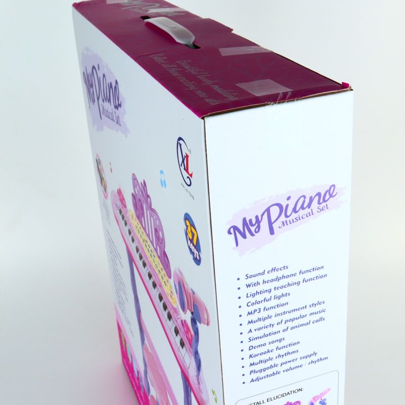 Jucarii, Copii si Bebe - Jucarii si jocuri - Jucarii de rol - Instrumente muzicale de jucarie - Pian de Jucarie, MP3, Lumini, Functie Touch, Karaoke, Cablu Incarcare, Scaun, 50 cm, Multicolor - Infinity.ro