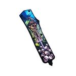 Sport si Outdoor - Camping - Cutite, bricege si accesorii - Cutite si bricege - Cutit Automat pe Buton, Dispozitiv Spart Geam, Sistem Prindere Curea, Gri, Model Cap de Mort, 22 cm - Infinity.ro