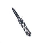 Sport si Outdoor - Camping - Cutite, bricege si accesorii - Cutite si bricege - Cutit briceag deschidere a lamei automata pe buton, lama otel, dispozitiv spart geam, capete de mort - Infinity.ro