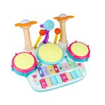 Jucarii, Copii si Bebe - Jucarii si jocuri - Jucarii de rol - Instrumente muzicale de jucarie - Jucarie Muzicala Pian si Toba, Microfon, pentru copii, Lumini si Sunete, 44 cm, Multicolor, - Infinity.ro