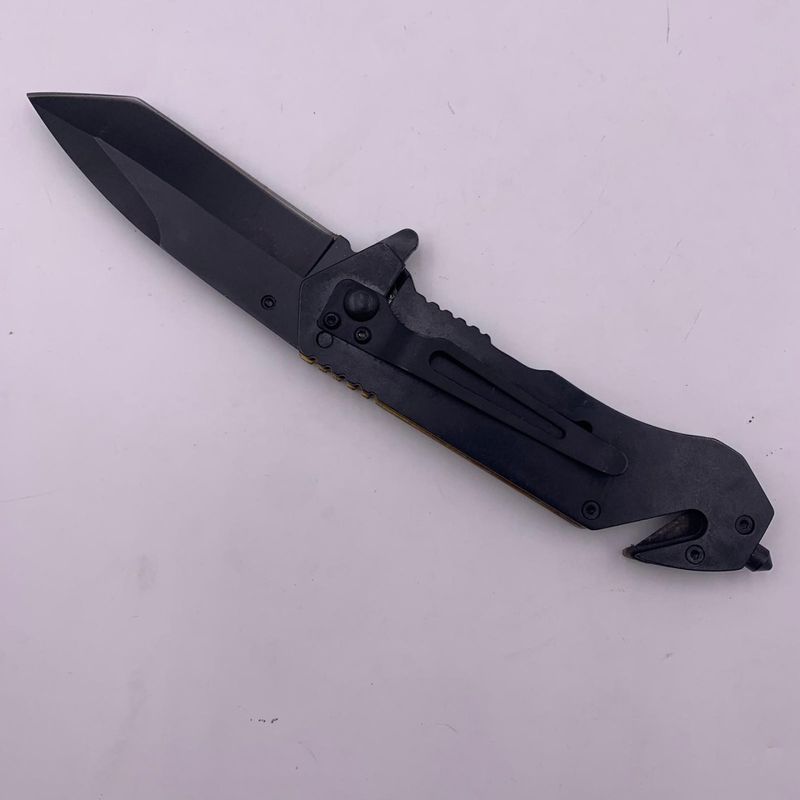 Sport si Outdoor - Camping - Cutite, bricege si accesorii - Cutite si bricege - Briceag manual, Model Navy, Auriu, Sistem Prindere la curea, Taiere Centura si spargator geamuri, Otel, 20 cm - Infinity.ro