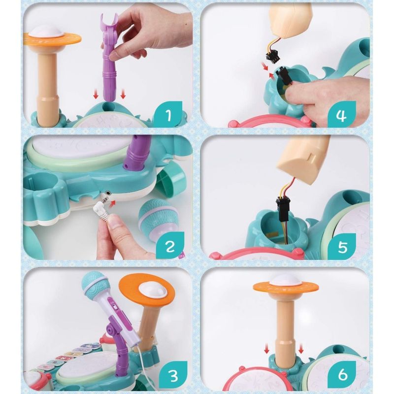 Jucarii, Copii si Bebe - Jucarii si jocuri - Jucarii de rol - Instrumente muzicale de jucarie - Jucarie Muzicala Pian si Toba, Microfon, pentru copii, Lumini si Sunete, 44 cm, Multicolor, - Infinity.ro