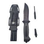 Sport si Outdoor - Camping - Cutite, bricege si accesorii - Cutite si bricege - Cutit Vanatoare, Cu busola, Ascutitor cutit, Aprinzator Foc, Fluier, Husa protectie, Negru - Infinity.ro