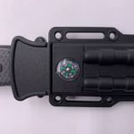 Sport si Outdoor - Camping - Cutite, bricege si accesorii - Cutite si bricege - Cutit Vanatoare, Cu busola, Ascutitor cutit, Aprinzator Foc, Fluier, Husa protectie, Negru - Infinity.ro