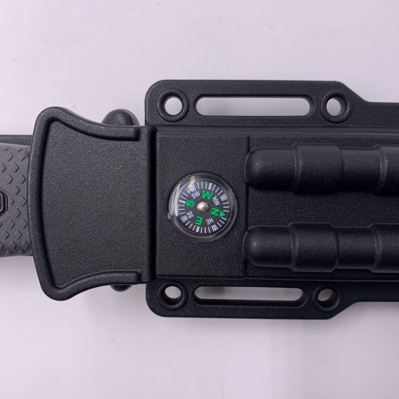 Sport si Outdoor - Camping - Cutite, bricege si accesorii - Cutite si bricege - Cutit Vanatoare, Cu busola, Ascutitor cutit, Aprinzator Foc, Fluier, Husa protectie, Negru - Infinity.ro