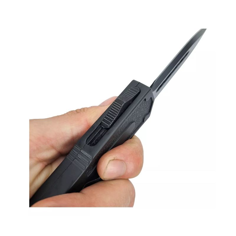 Sport si Outdoor - Camping - Cutite, bricege si accesorii - Cutite si bricege - Cutit Automat pe Buton, Dispozitiv Spart Geam, Sistem Prindere Curea, Gri, Model Lup, 22 cm - Infinity.ro