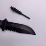 Sport si Outdoor - Camping - Cutite, bricege si accesorii - Cutite si bricege - Cutit Vanatoare, Cu busola, Ascutitor cutit, Aprinzator Foc, Fluier, Husa protectie, Negru - Infinity.ro