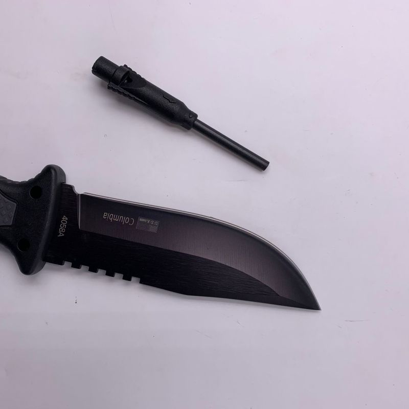 Sport si Outdoor - Camping - Cutite, bricege si accesorii - Cutite si bricege - Cutit Vanatoare, Cu busola, Ascutitor cutit, Aprinzator Foc, Fluier, Husa protectie, Negru - Infinity.ro