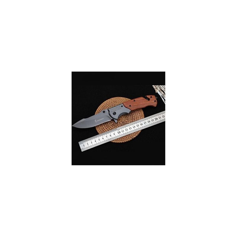 Sport si Outdoor - Camping - Cutite, bricege si accesorii - Cutite si bricege - Briceag Cu Sistem Taiat Centura Si Dispozitiv Pentru Spart Geamuri, Maner Lemn, Prindere Curea, Metalic, 22 cm, Gri - Infinity.ro