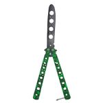 Sport si Outdoor - Camping - Cutite, bricege si accesorii - Cutite si bricege - Cutit fluture Butterfly, Balisong  22 cm, cranii m2, verde, fara tais, de antrenament, model cercuri - Infinity.ro