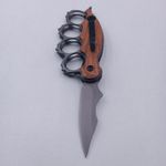 Sport si Outdoor - Camping - Cutite, bricege si accesorii - Cutite si bricege - Cutit Pumnal cu Deschidere pe Buton, Prindere Curea, Lama Curbata, Maner Lemn, Otel, 21 cm - Infinity.ro