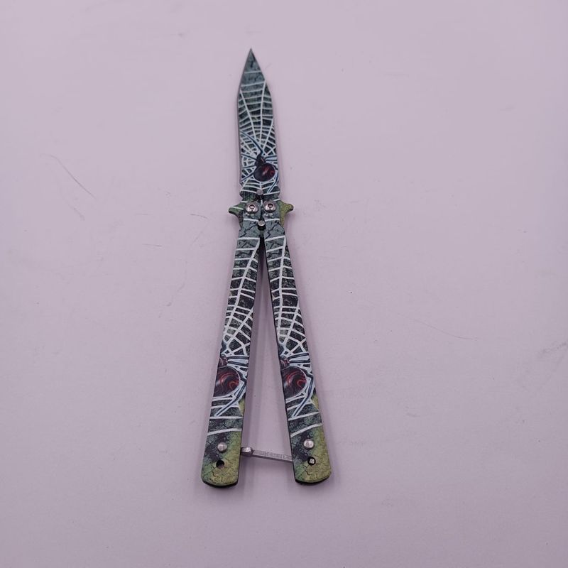 Sport si Outdoor - Camping - Cutite, bricege si accesorii - Cutite si bricege - Cutit Fluture cu Tais, Model Paianjen, Deschidere Manuala, Sistem Prindere Curea, 22 cm, Multicolor - Infinity.ro