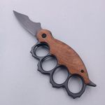 Sport si Outdoor - Camping - Cutite, bricege si accesorii - Cutite si bricege - Cutit Pumnal cu Deschidere pe Buton, Prindere Curea, Lama Curbata, Maner Lemn, Otel, 21 cm - Infinity.ro