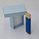 Market - Tutun si tigari - Articole si accesorii tutun - Bricheta Metalica cu Gaz, Antivant, Model Robotic Slim, Reincarcabila, Albastru, Cutie, Personalizata - Infinity.ro