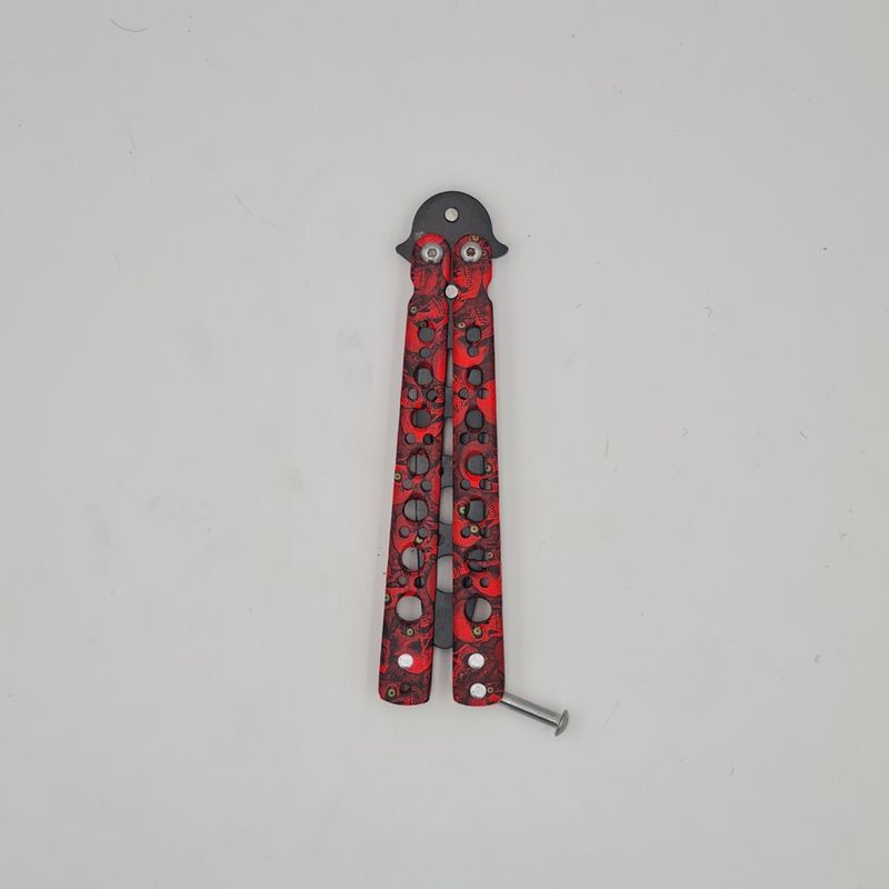 Sport si Outdoor - Camping - Cutite, bricege si accesorii - Cutite si bricege - Cutit fluture Butterfly, Balisong  22 cm, cranii m2, rosu, fara tais, de antrenament, model cercuri - Infinity.ro