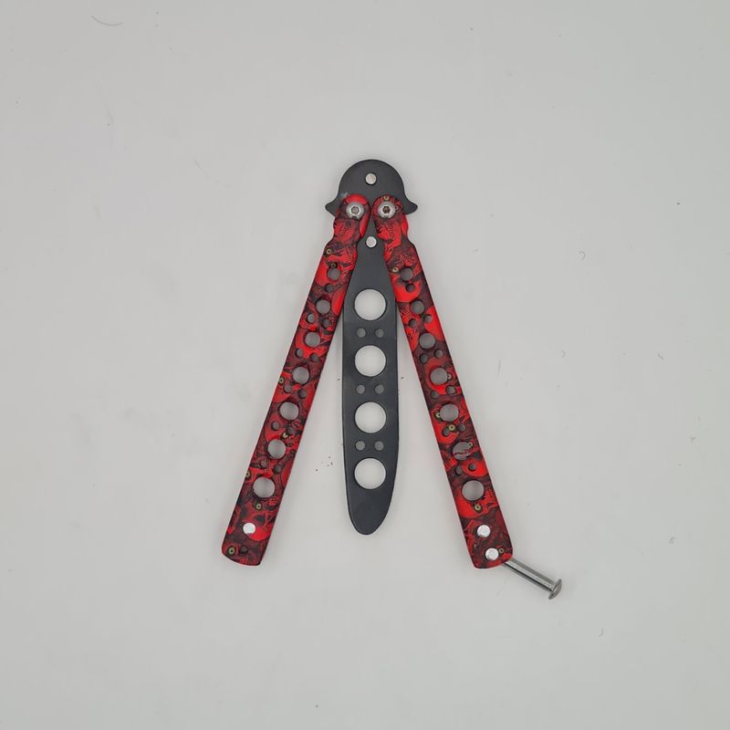 Sport si Outdoor - Camping - Cutite, bricege si accesorii - Cutite si bricege - Cutit fluture Butterfly, Balisong  22 cm, cranii m2, rosu, fara tais, de antrenament, model cercuri - Infinity.ro