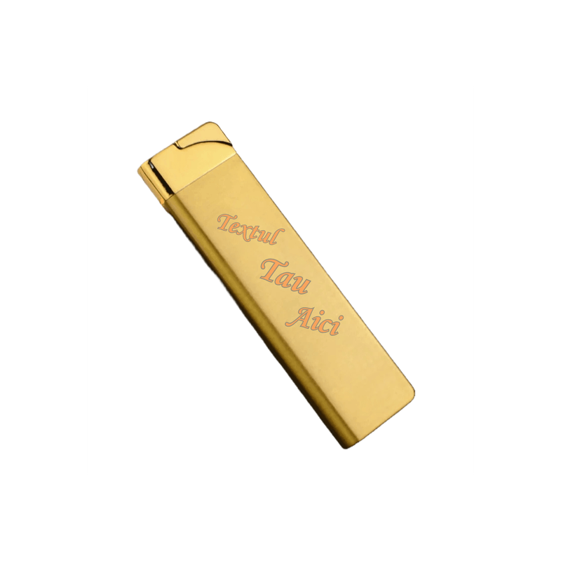 Market - Tutun si tigari - Articole si accesorii tutun - Bricheta cu Flacara Verde, Personalizata cu Textul Tau, Model Slim de Metal, Antivant, Reincarcabil, 8 cm - Infinity.ro