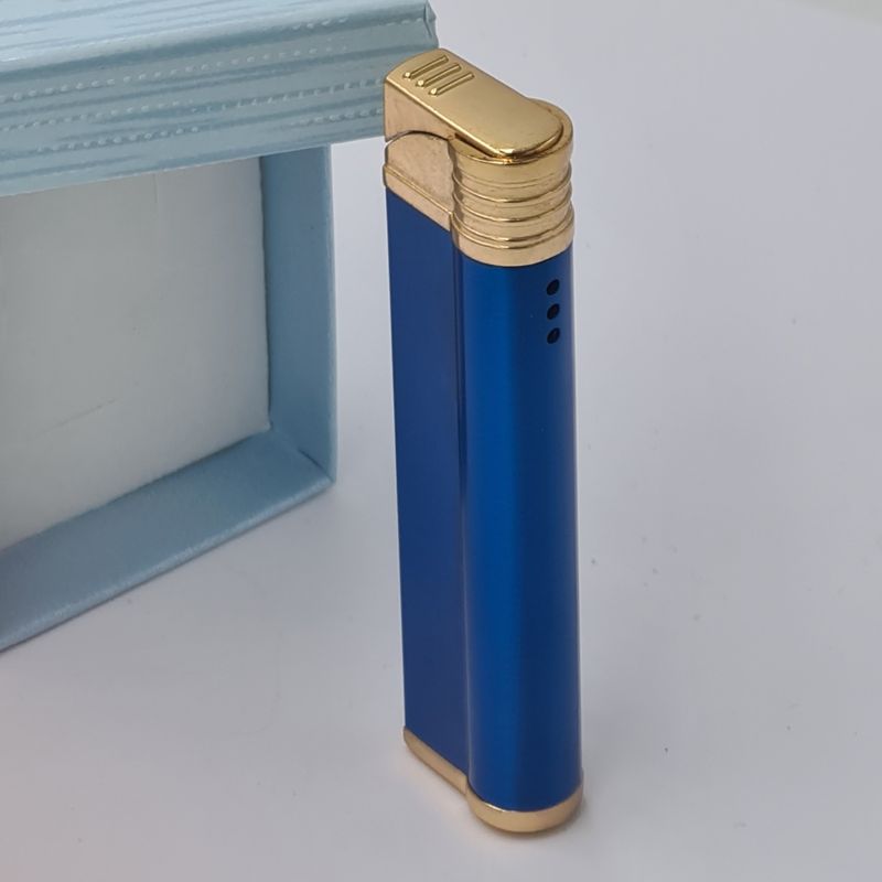 Market - Tutun si tigari - Articole si accesorii tutun - Bricheta Metalica cu Gaz, Antivant, Model Robotic Slim, Reincarcabila, Albastru, Cutie, Personalizata - Infinity.ro