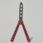 Sport si Outdoor - Camping - Cutite, bricege si accesorii - Cutite si bricege - Cutit fluture Butterfly, Balisong  22 cm, cranii m2, rosu, fara tais, de antrenament, model cercuri - Infinity.ro