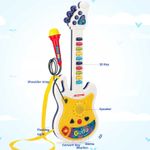 Jucarii, Copii si Bebe - Jucarii si jocuri - Jucarii de rol - Instrumente muzicale de jucarie - Chitara de Jucarie Pentru Copii cu Agatatoare de Gat, Microfon, Lumini si Sunete, 44 cm, Multicolor - Infinity.ro