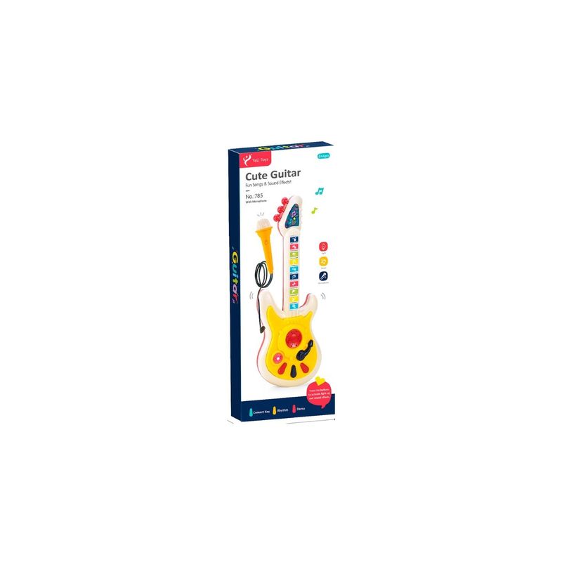 Jucarii, Copii si Bebe - Jucarii si jocuri - Jucarii de rol - Instrumente muzicale de jucarie - Chitara de Jucarie Pentru Copii cu Agatatoare de Gat, Microfon, Lumini si Sunete, 44 cm, Multicolor - Infinity.ro