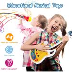 Jucarii, Copii si Bebe - Jucarii si jocuri - Jucarii de rol - Instrumente muzicale de jucarie - Chitara de Jucarie Pentru Copii cu Agatatoare de Gat, Microfon, Lumini si Sunete, 44 cm, Multicolor - Infinity.ro