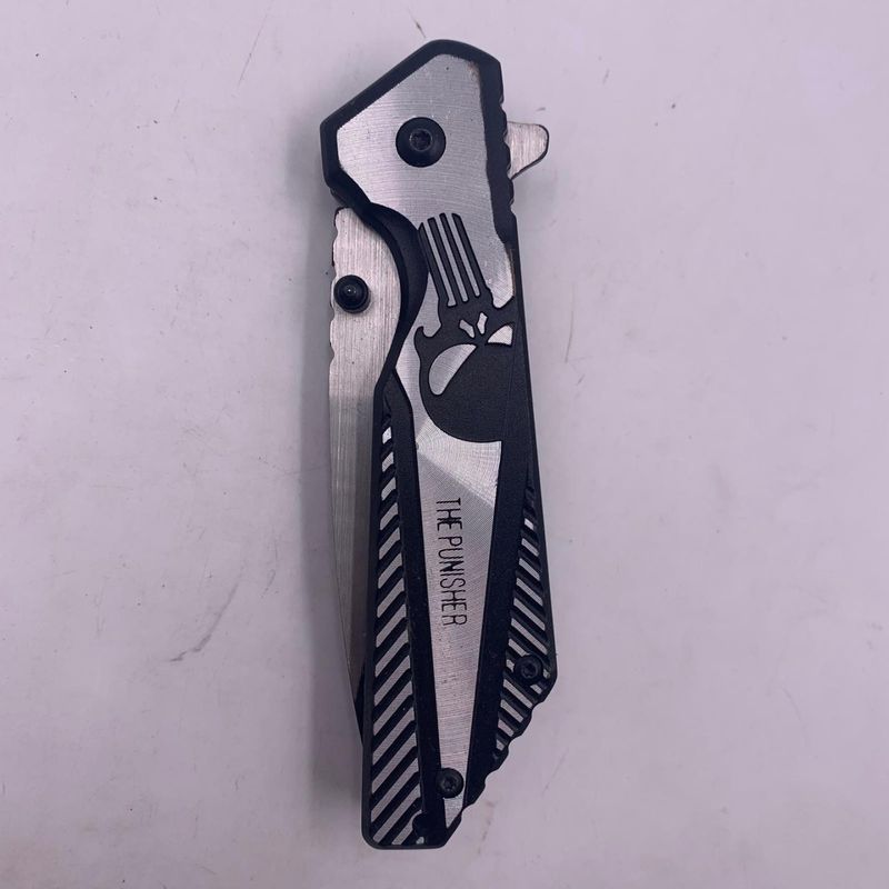 Sport si Outdoor - Camping - Cutite, bricege si accesorii - Cutite si bricege - Briceag The Punisher, Deschidere Automata a Lamei pe Buton, Prindere Curea, 20 cm, Metalic, Fade, Negru - Infinity.ro