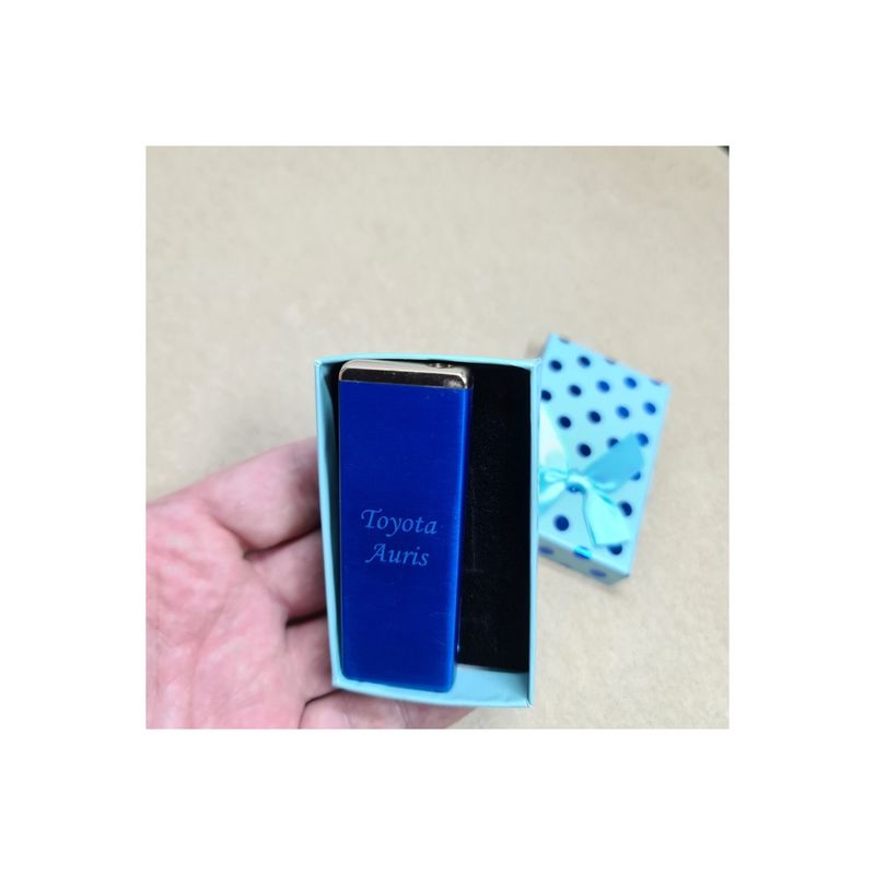 Market - Tutun si tigari - Articole si accesorii tutun - Bricheta Metalica Gravata, Personalizata cu Textul Tau, Gaz, Antivant, Reincarcabila, Albastra, Cutie - Infinity.ro