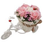 Market - Cadouri - Flori si aranjamente - Aranjament floral trandafiri "Bicicleta cu flori zambarete", flori de sapun, 22x15x12 cm - Infinity.ro