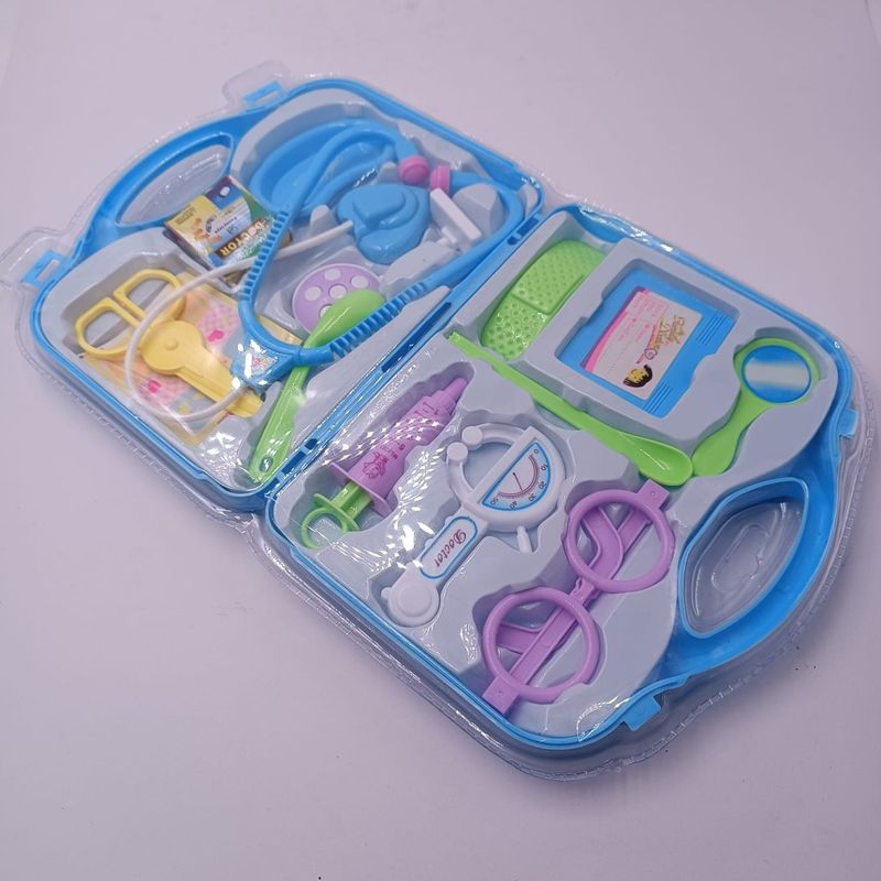 Jucarii, Copii si Bebe - Jucarii si jocuri - Jucarii de rol - Set joaca doctor - Trusa Medicala de Jucarie Pentru Copii, 11 Piese, Valiza Depozitare, 37 cm, Albastru - Infinity.ro