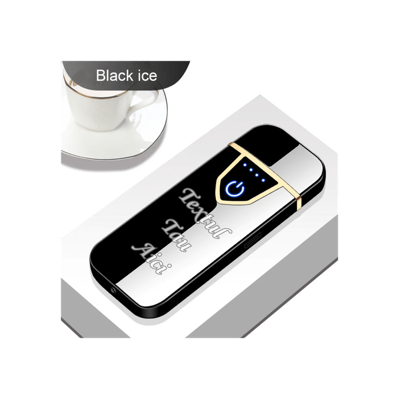 Market - Tutun si tigari - Articole si accesorii tutun - Bricheta Electronica cu Incarcare USB, Personalizata cu Textul Tau, Buton cu Lumina, Cu Senzor De Amprenta, 7 cm - Infinity.ro