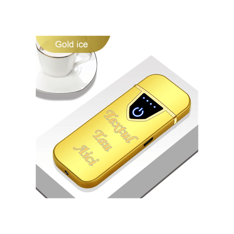 Market - Tutun si tigari - Articole si accesorii tutun - Bricheta Electronica cu Incarcare USB, Personalizata cu Textul Tau, Buton cu Lumina, Cu Senzor De Amprenta, 7 cm - Infinity.ro