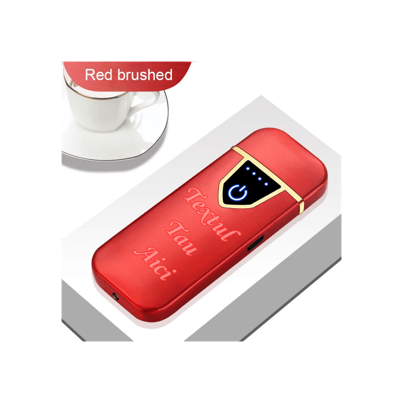 Market - Tutun si tigari - Articole si accesorii tutun - Bricheta Electronica cu Incarcare USB, Personalizata cu Textul Tau, Buton cu Lumina, Cu Senzor De Amprenta, 7 cm - Infinity.ro