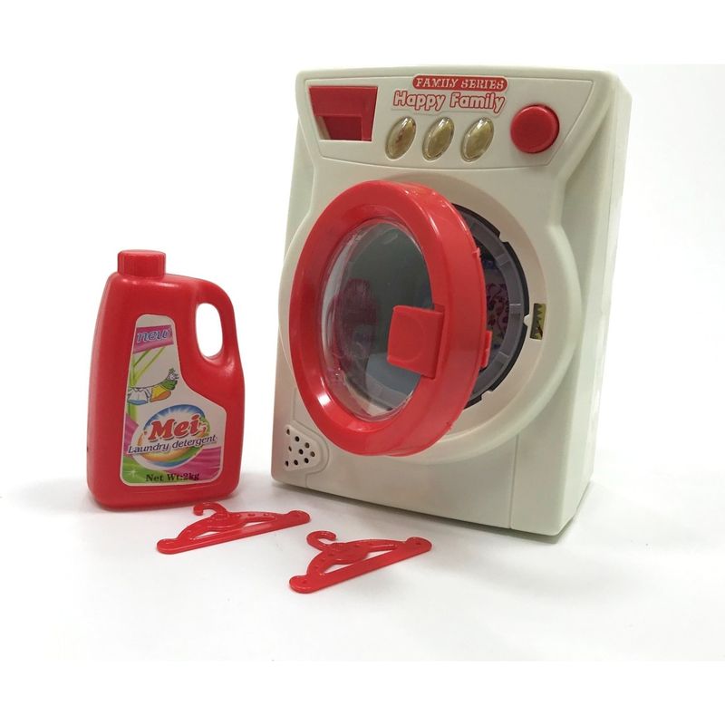 Jucarii, Copii si Bebe - Jucarii si jocuri - Jucarii de rol - Seturi de curatenie copii si accesorii - Jucarie Masina de spalat , cu baterie, din plastic, Alb/Rosu, 14 cm - Infinity.ro