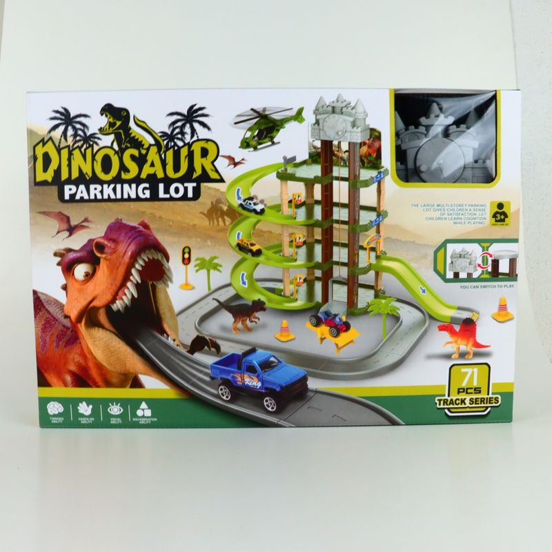 Jucarii, Copii si Bebe - Jucarii si jocuri - Seturi de constructie si cuburi - Seturi de constructie - Jucarie Dinozaur Loc de Parcare, 3 Etaje, Pista, 40 cm, Multicolor - Infinity.ro