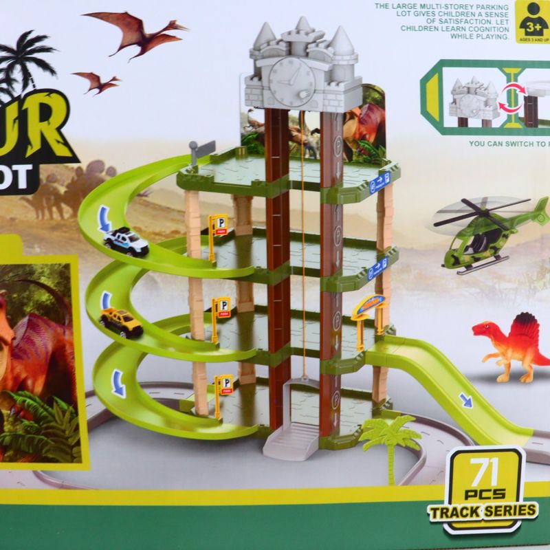 Jucarii, Copii si Bebe - Jucarii si jocuri - Seturi de constructie si cuburi - Seturi de constructie - Jucarie Dinozaur Loc de Parcare, 3 Etaje, Pista, 40 cm, Multicolor - Infinity.ro