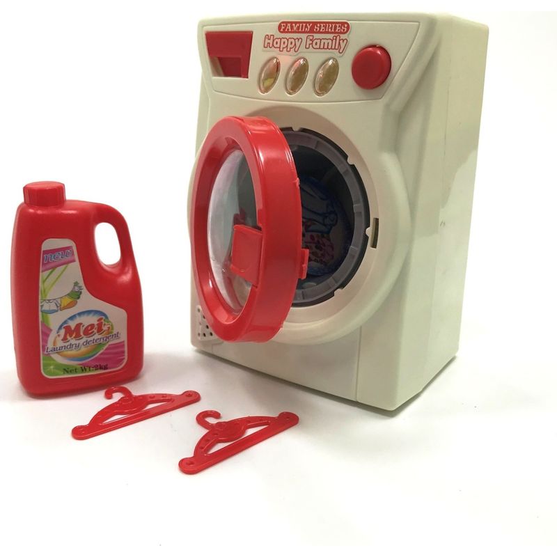 Jucarii, Copii si Bebe - Jucarii si jocuri - Jucarii de rol - Seturi de curatenie copii si accesorii - Jucarie Masina de spalat , cu baterie, din plastic, Alb/Rosu, 14 cm - Infinity.ro