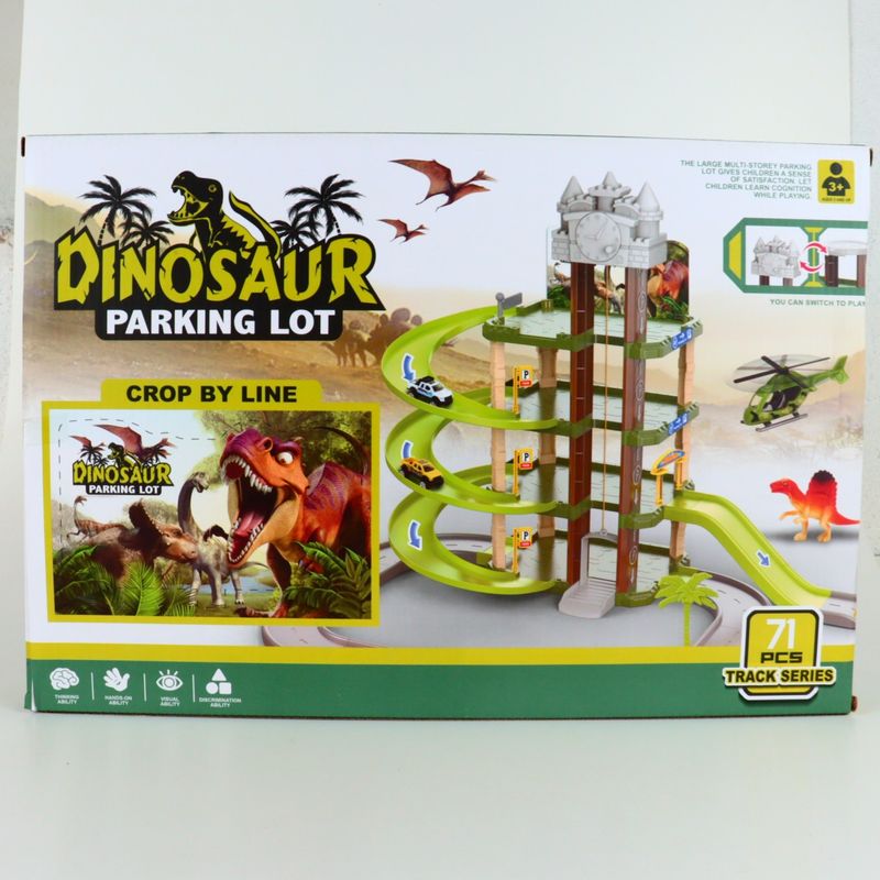 Jucarii, Copii si Bebe - Jucarii si jocuri - Seturi de constructie si cuburi - Seturi de constructie - Jucarie Dinozaur Loc de Parcare, 3 Etaje, Pista, 40 cm, Multicolor - Infinity.ro