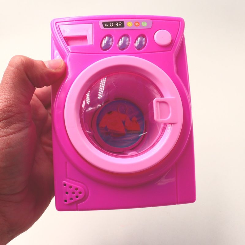 Jucarii, Copii si Bebe - Jucarii si jocuri - Jucarii de rol - Seturi de curatenie copii si accesorii - Jucarie Masina de spalat , cu baterie, din plastic, Alb/Roz, 14 cm - Infinity.ro