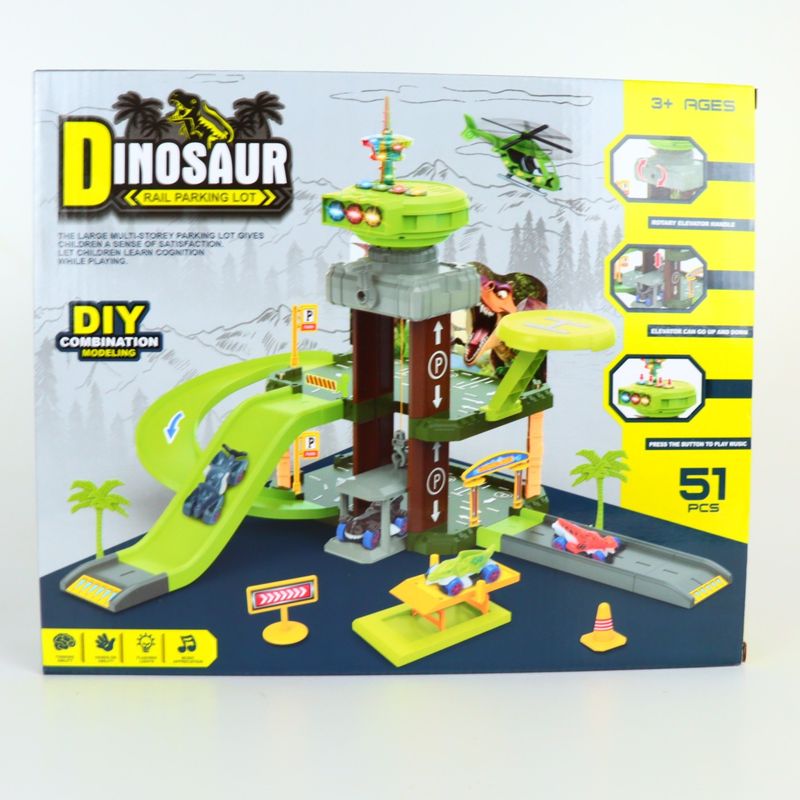 Jucarii, Copii si Bebe - Jucarii si jocuri - Seturi de constructie si cuburi - Seturi de constructie - Jucarie Dinozaur, Model Feroviar, 51 Piese, Pista, 25 cm, Multicolor - Infinity.ro