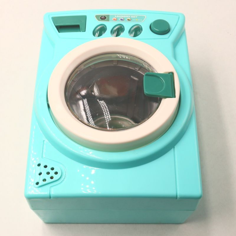 Jucarii, Copii si Bebe - Jucarii si jocuri - Jucarii de rol - Seturi de curatenie copii si accesorii - Jucarie Masina de spalat, cu baterie, din plastic, verde, 14 cm - Infinity.ro