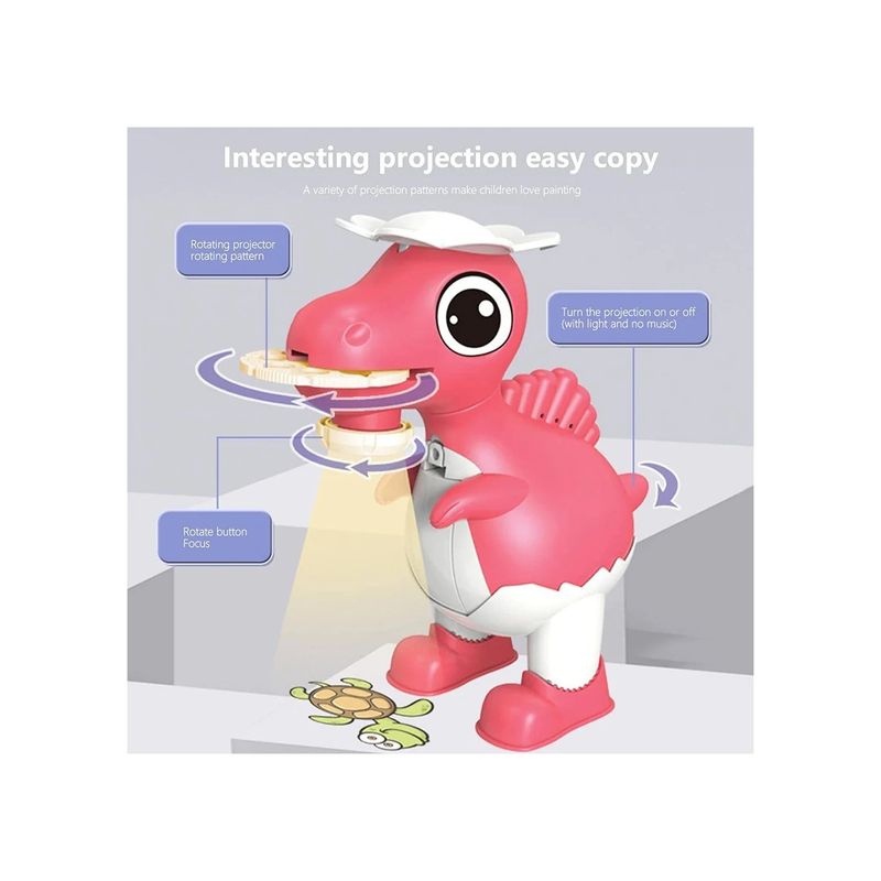 Casa si Gradina - Corpuri si surse de iluminat - Veioze si lampi - Lampi de veghe copii - Proiector cu Dinozauri, de Desenat, Joc de Pictura pentru Copii, Cu 8 culori, 20 CM , Roz - Infinity.ro