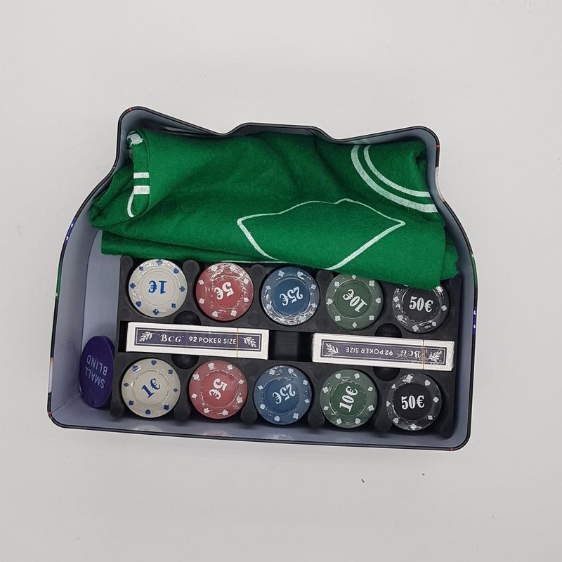 Jucarii, Copii si Bebe - Jucarii si jocuri - Jocuri si puzzle - Jocuri de societate - Poker Texas Holden negru 200 jetoane, 2 carti, covoras, 3 butoane, cutie - Infinity.ro